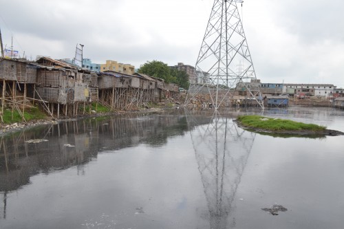 The high levels of pollution are clearly visible in the water bodies in the area.