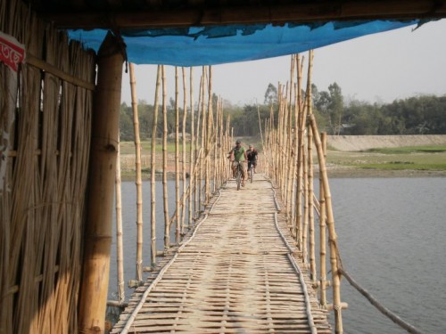 A makeshift bamboo bridging the Holholi River on Pakhiura, near Roumari