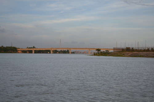 A picture of the third Buriganga bridge taken from the middle of the river