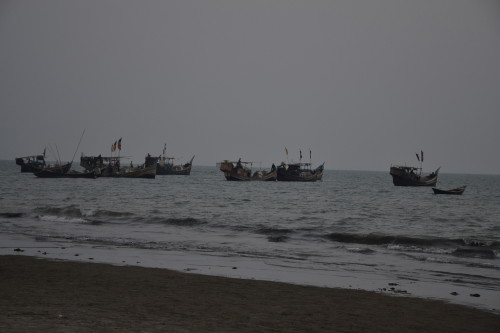 Fishing boats just off the beach in Kuakata