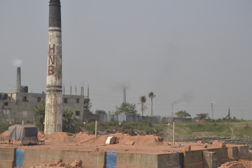 A large operational brick kiln in the Amin Bazaar area of the capital, Dhaka.