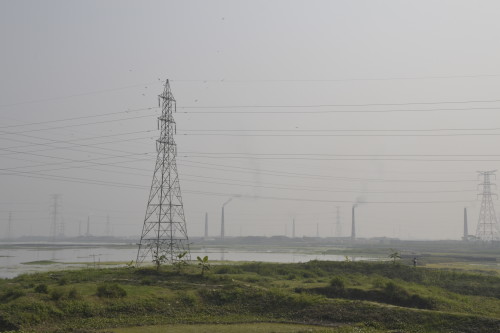 The smog from the kilns are visible in the air surrounding surrounding the capital. The picture was taken in the Savar area of the capital.