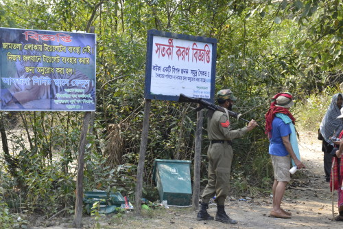 A sign asking the tourists not to litter in the Sundarbans