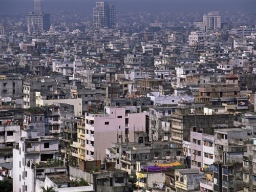 An aerial view of Dhaka city, with the abundance of apartment blocks